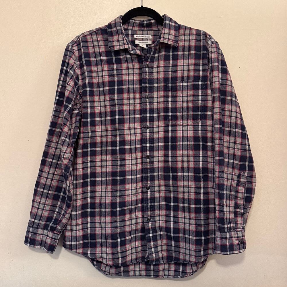 Amazon Essentials Plaid Flannel Button-Up Shirt – 100% Cotton, Size M